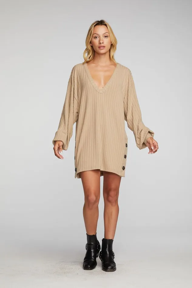 Womens Tops Chaser Brand Poor Boy Rib Vneck Tunic With Button Side Seam