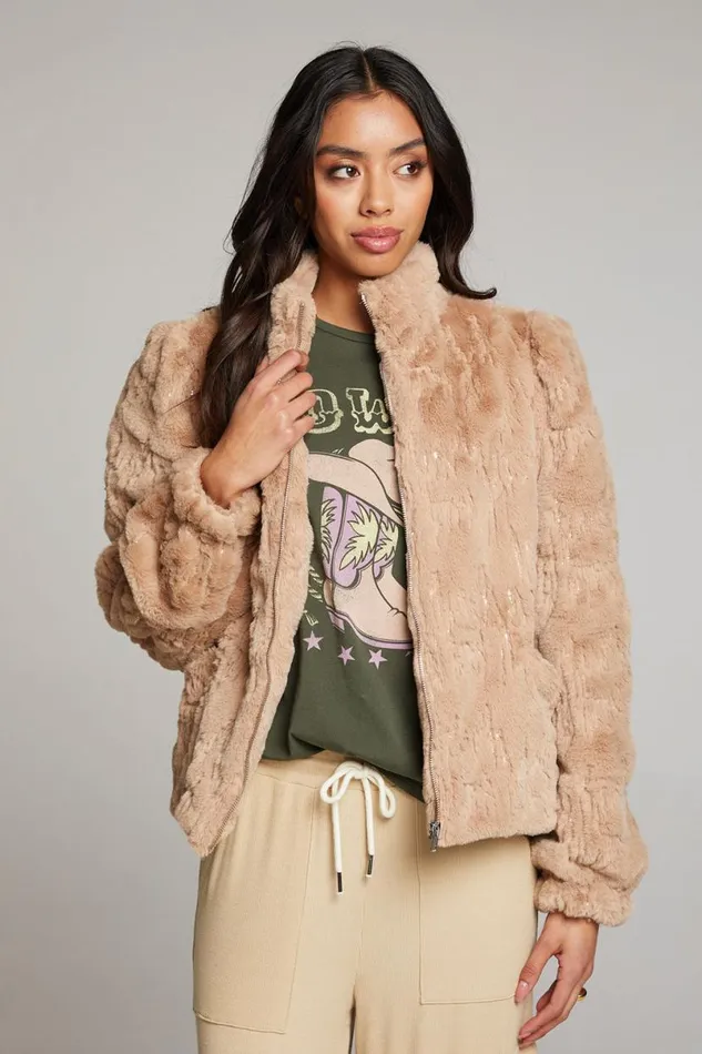 Womens Tops Chaser Brand Puff Sleeve Cappuccino Jacket
