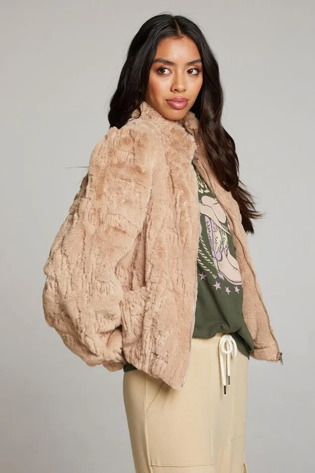 Womens Tops Chaser Brand Puff Sleeve Cappuccino Jacket