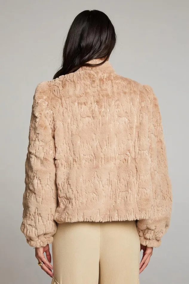 Womens Tops Chaser Brand Puff Sleeve Cappuccino Jacket