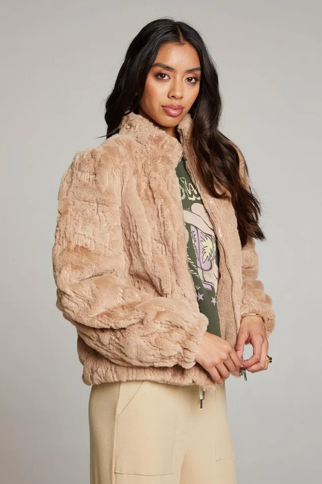 Womens Tops Chaser Brand Puff Sleeve Cappuccino Jacket