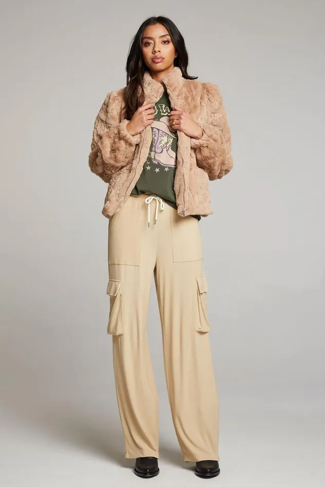 Womens Tops Chaser Brand Puff Sleeve Cappuccino Jacket