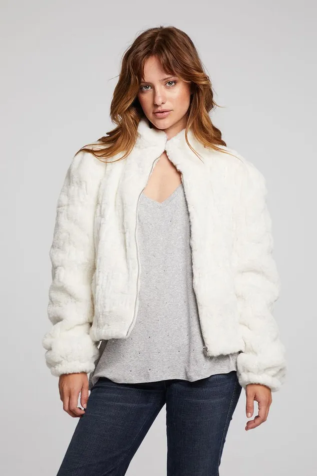 Womens Tops Chaser Brand Puff Sleeve Starry White Jacket