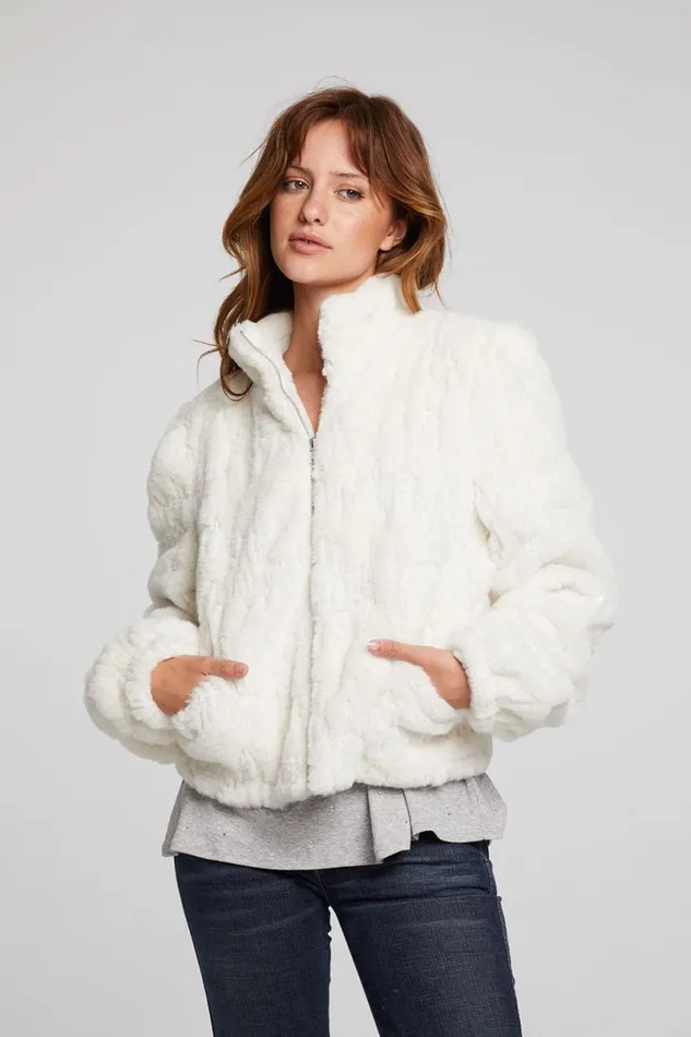 Womens Tops Chaser Brand Puff Sleeve Starry White Jacket