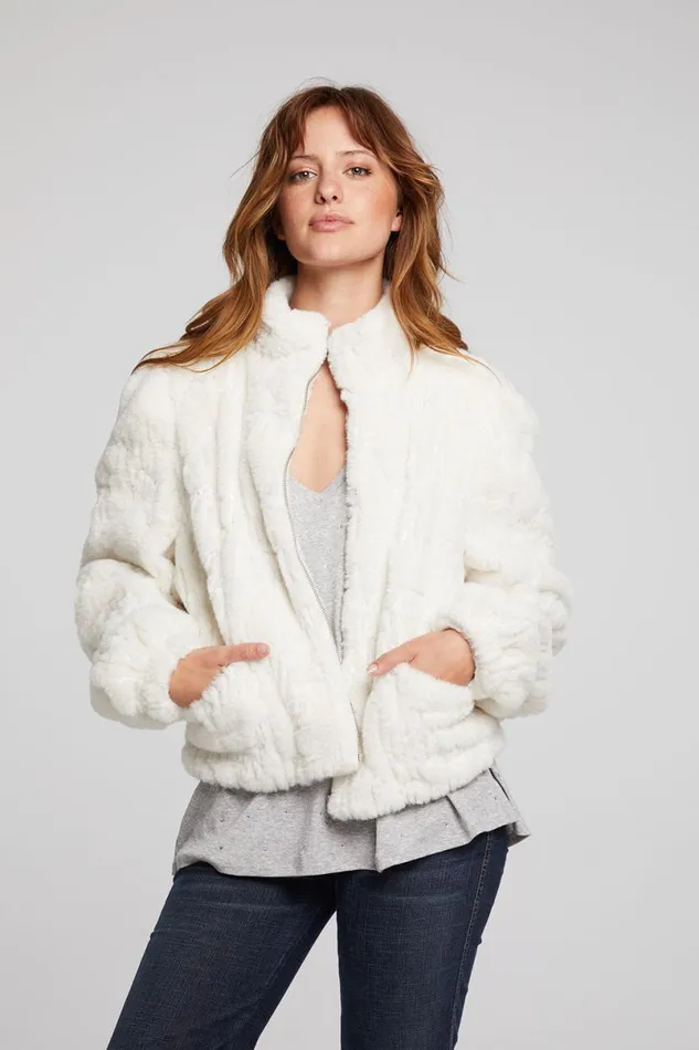 Womens Tops Chaser Brand Puff Sleeve Starry White Jacket