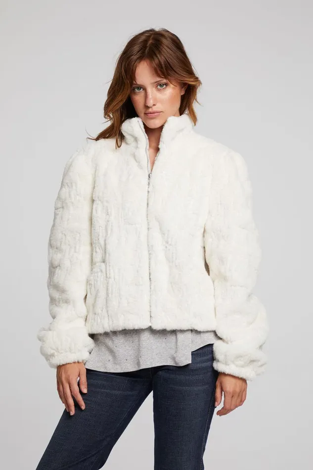 Womens Tops Chaser Brand Puff Sleeve Starry White Jacket