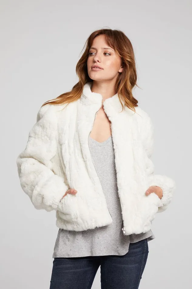 Womens Tops Chaser Brand Puff Sleeve Starry White Jacket
