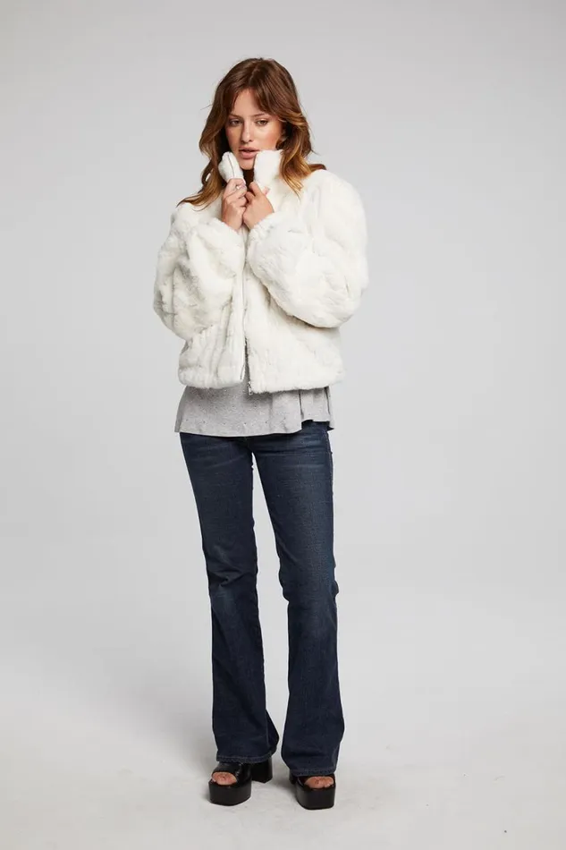 Womens Tops Chaser Brand Puff Sleeve Starry White Jacket
