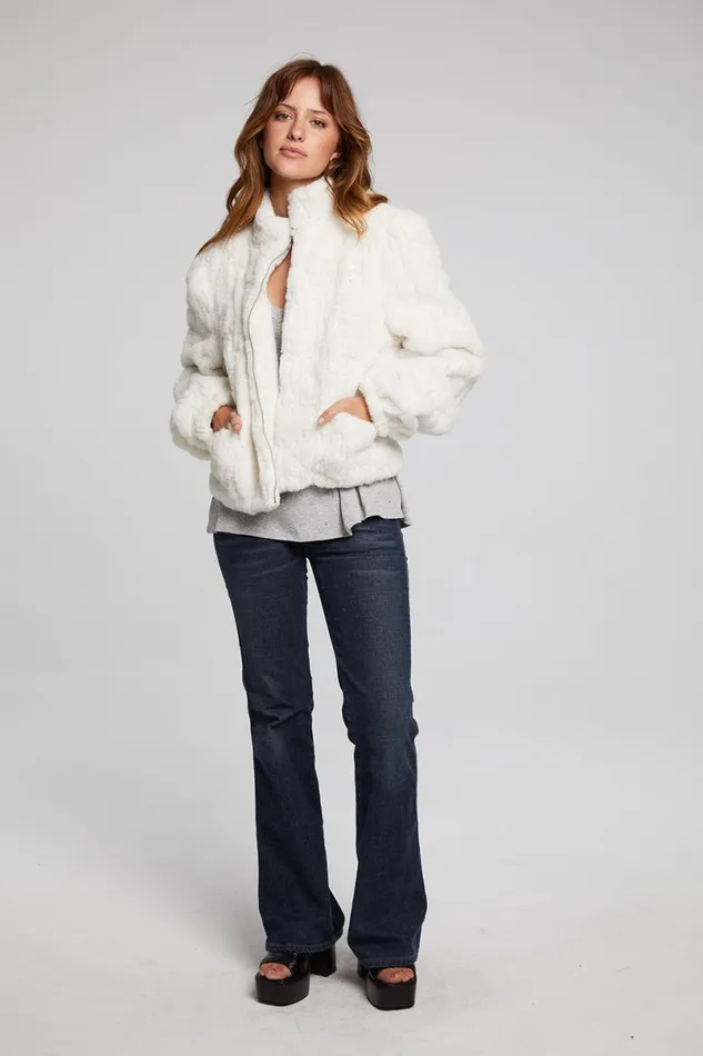 Womens Tops Chaser Brand Puff Sleeve Starry White Jacket