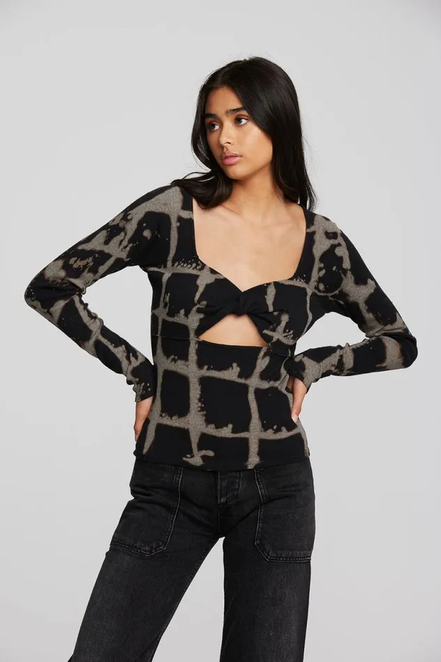 Womens Tops Chaser Brand Recycled Vintage Rib Long Sleeve Top With Twist Detail
