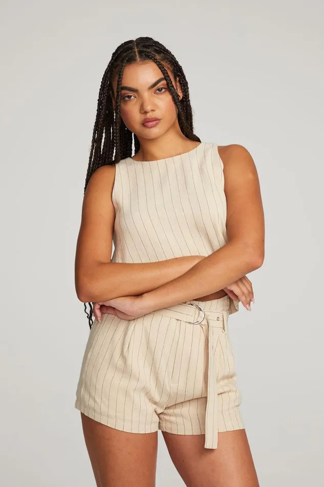 Womens Tops Chaser Brand Riley White Pinstripe Tank