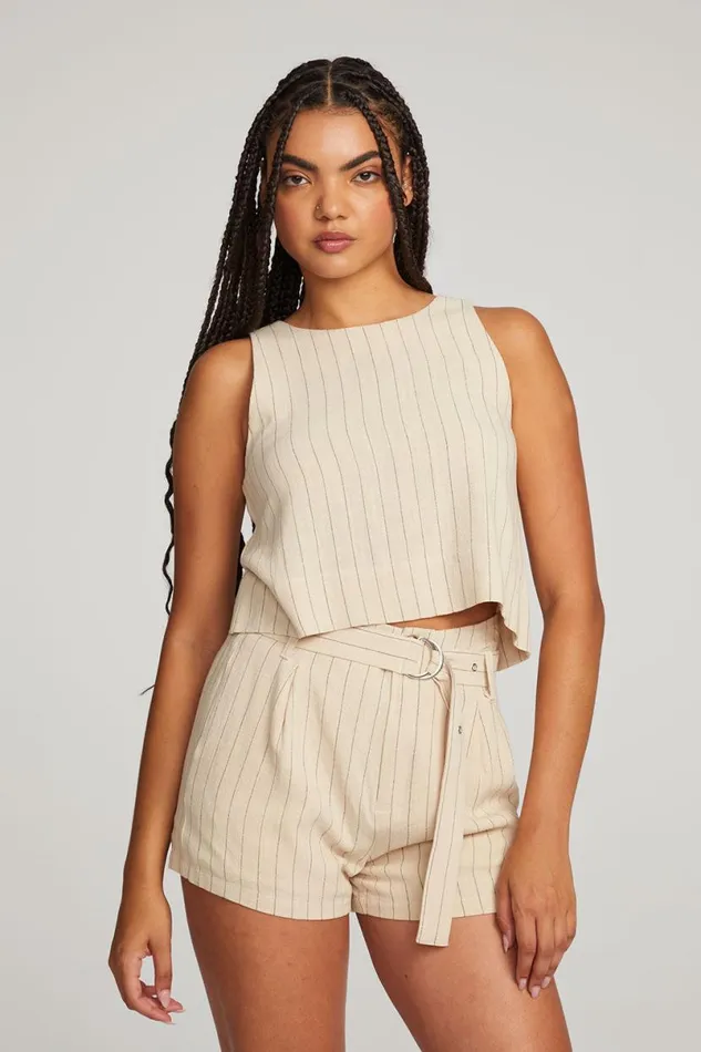 Womens Tops Chaser Brand Riley White Pinstripe Tank