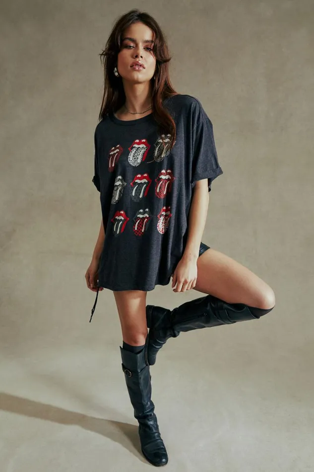 Womens Tops Chaser Brand Rolling Stones Multi Logo One Size Tee