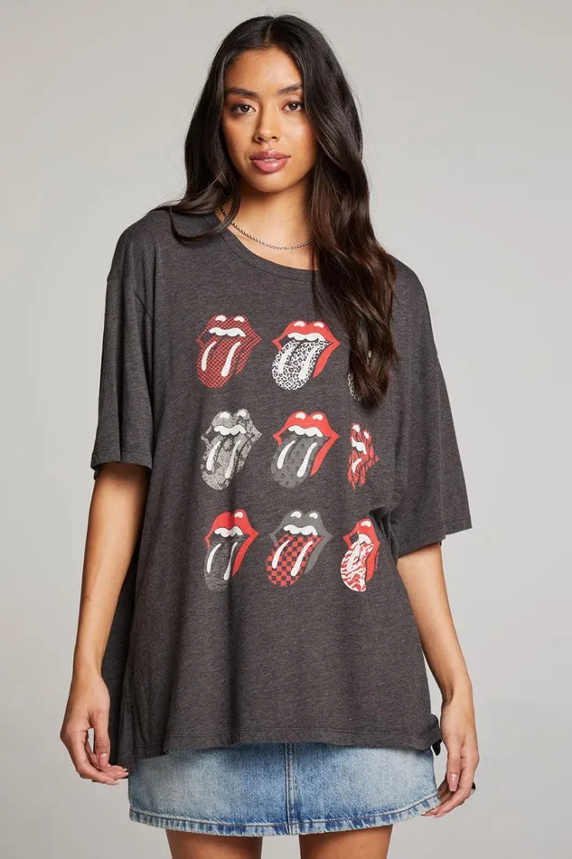 Womens Tops Chaser Brand Rolling Stones Multi Logo One Size Tee