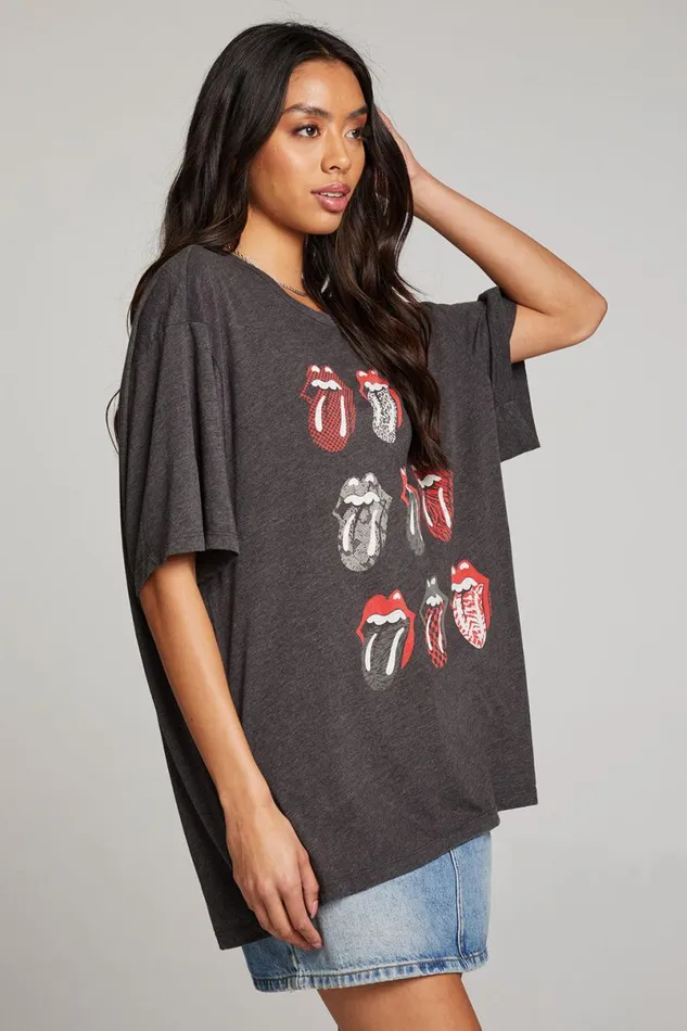 Womens Tops Chaser Brand Rolling Stones Multi Logo One Size Tee
