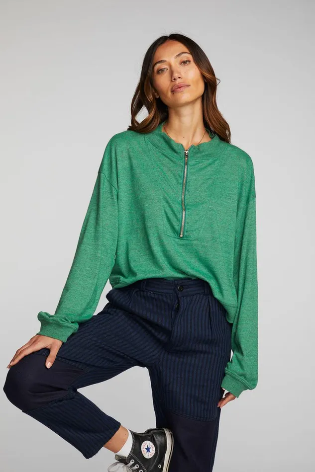 Womens Tops Chaser Brand Triblend Half Zip Pullover With Rib