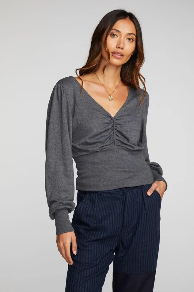 Womens Tops Chaser Brand Triblend Vneck Long Sleeve Blouse