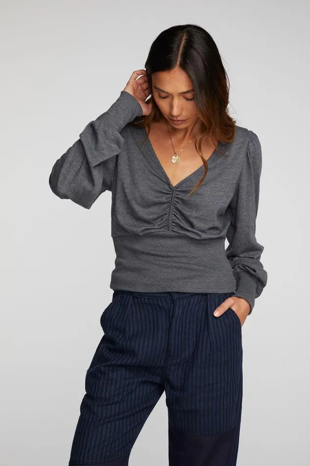 Womens Tops Chaser Brand Triblend Vneck Long Sleeve Blouse