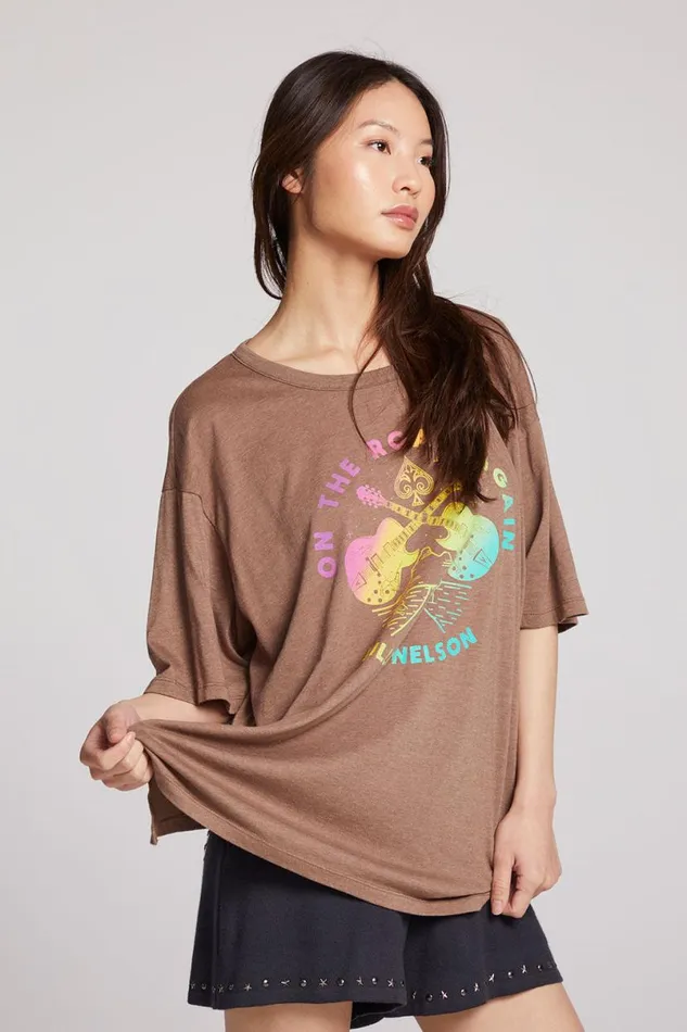 Womens Tops Chaser Brand Willie Nelson On The Road Again One Size Tee