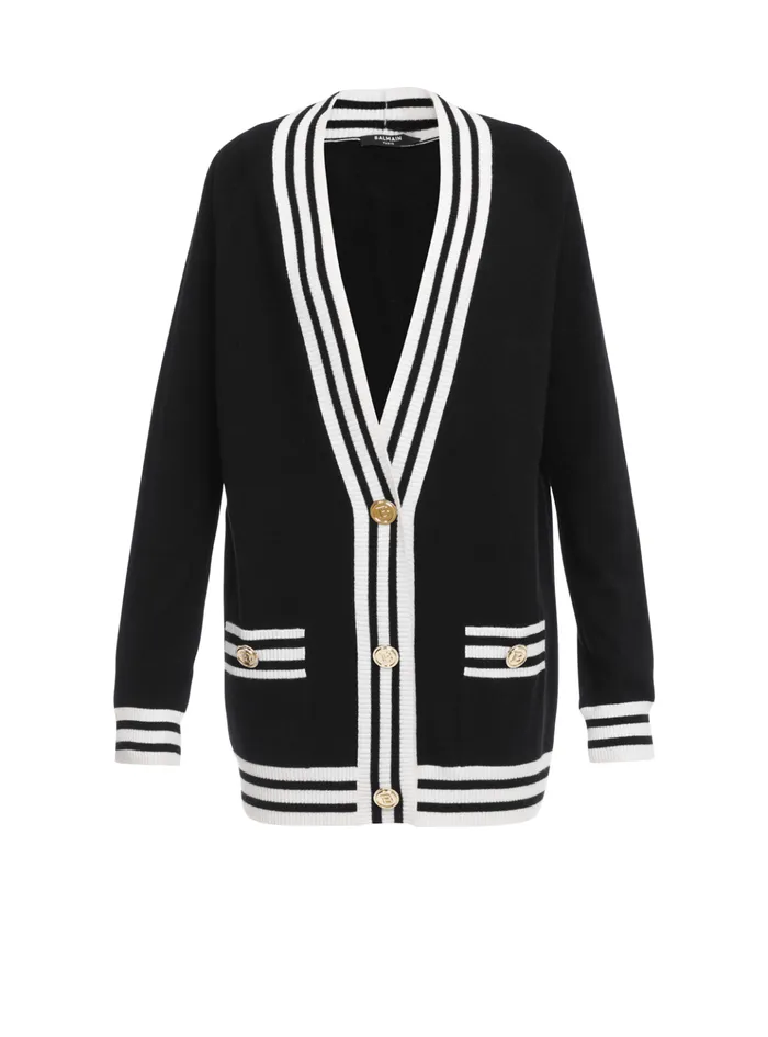 Wool And Cashmere Cardigan Black Women Balmain Knitwear