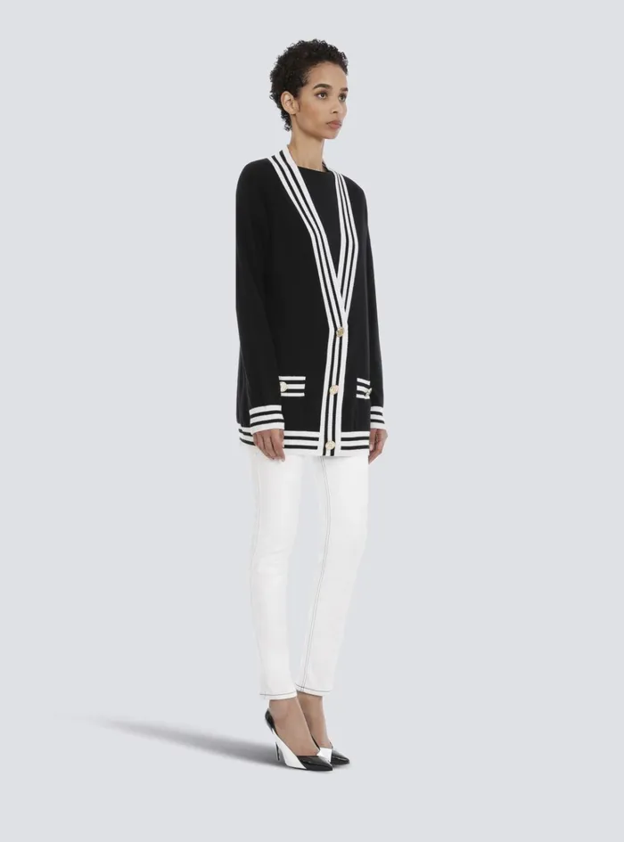 Wool And Cashmere Cardigan Black Women Balmain Knitwear