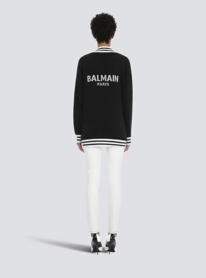 Wool And Cashmere Cardigan Black Women Balmain Knitwear