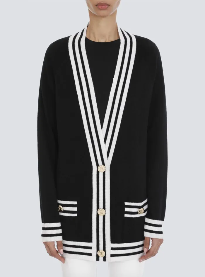 Wool And Cashmere Cardigan Black Women Balmain Knitwear