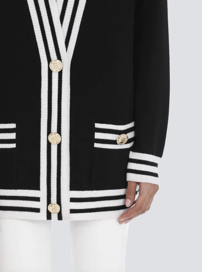 Wool And Cashmere Cardigan Black Women Balmain Knitwear