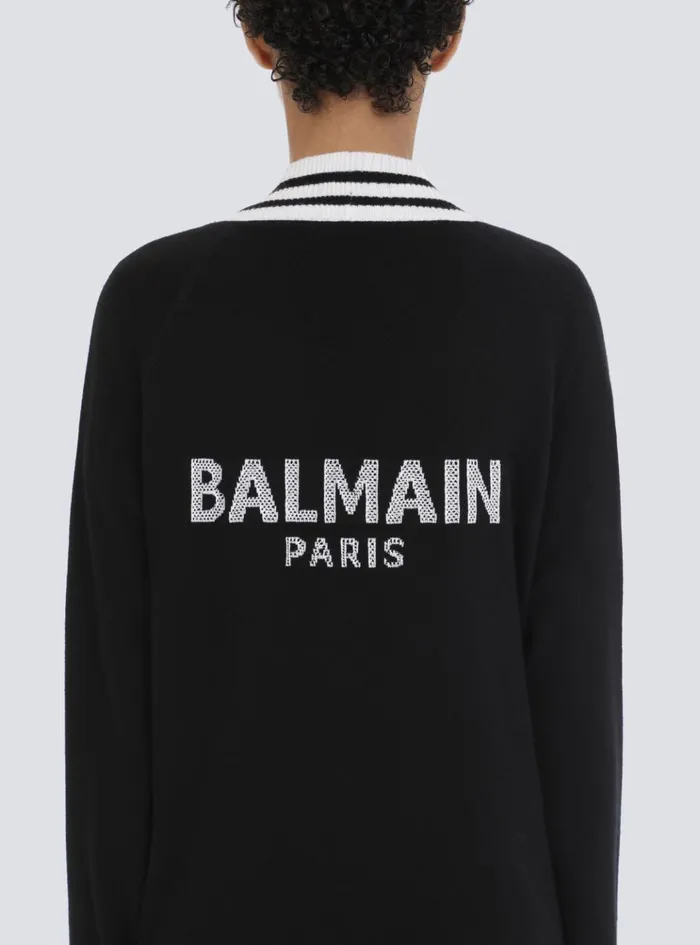 Wool And Cashmere Cardigan Black Women Balmain Knitwear