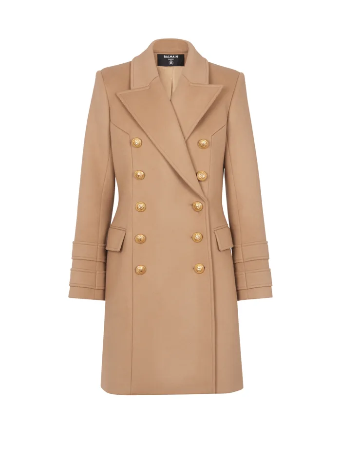 Wool And Cashmere Coat Brown Women Balmain Outerwear