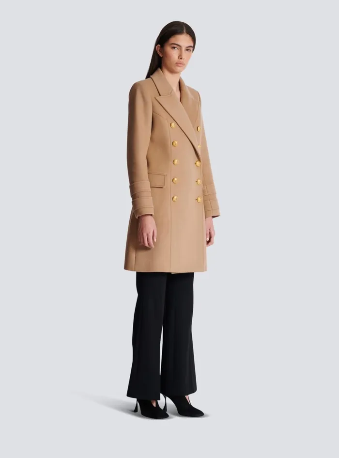 Wool And Cashmere Coat Brown Women Balmain Outerwear