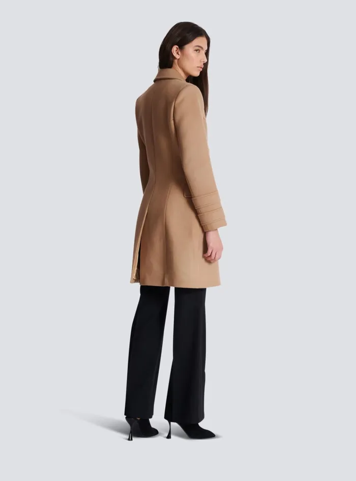 Wool And Cashmere Coat Brown Women Balmain Outerwear