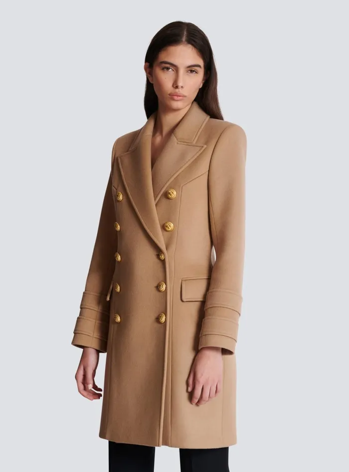 Wool And Cashmere Coat Brown Women Balmain Outerwear