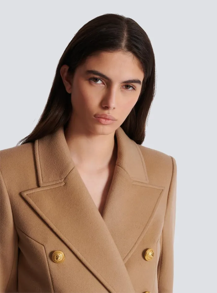 Wool And Cashmere Coat Brown Women Balmain Outerwear