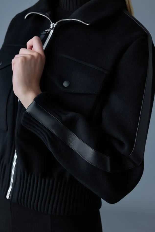 Wool Coats Women Mackage PATTY Short Wool Jacket With Leather Detail Black