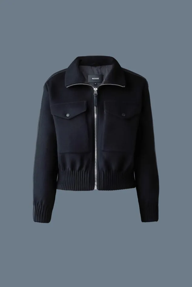 Wool Coats Women Mackage PATTY Short Wool Jacket With Leather Detail Black
