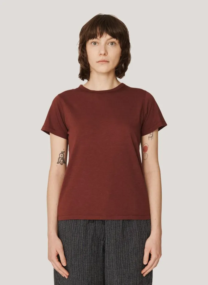 YMC Day Organic Cotton TShirt Burgundy Womens TShirts