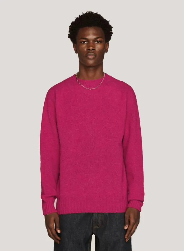 YMC Suedehead Crew Neck Jumper Pink Mens Knitwear