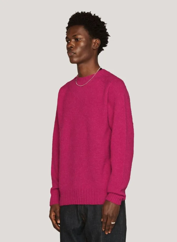 YMC Suedehead Crew Neck Jumper Pink Mens Knitwear