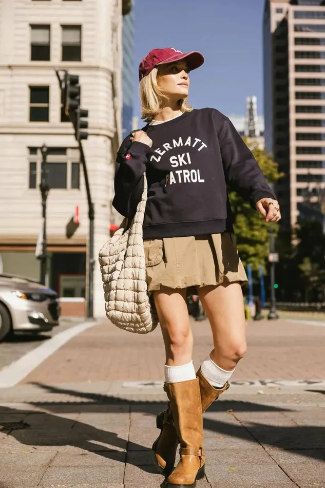 Zermatt Ski Patrol Graphic Sweatshirt Navy Women Bohme Tops