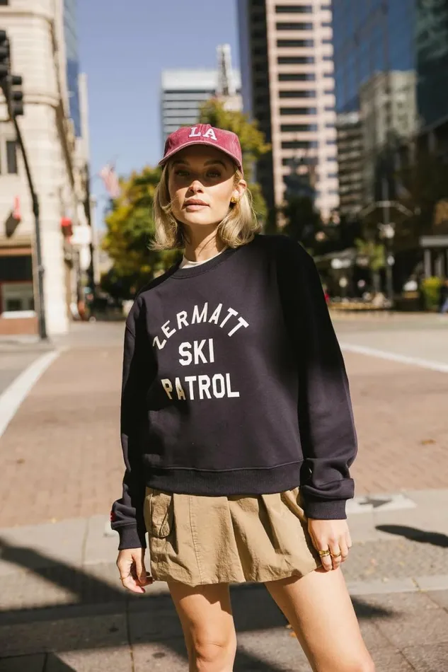 Zermatt Ski Patrol Graphic Sweatshirt Navy Women Bohme Tops