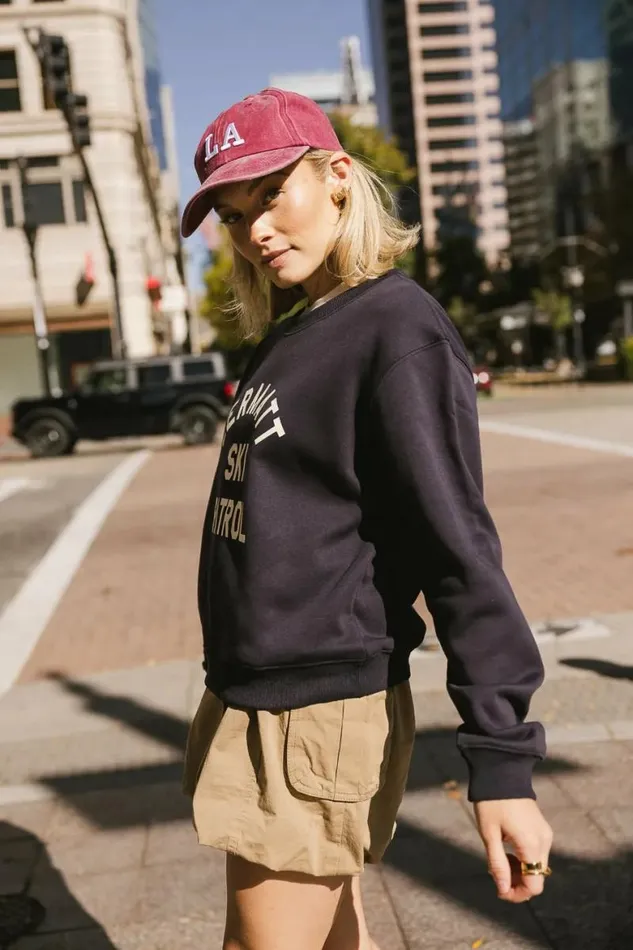 Zermatt Ski Patrol Graphic Sweatshirt Navy Women Bohme Tops