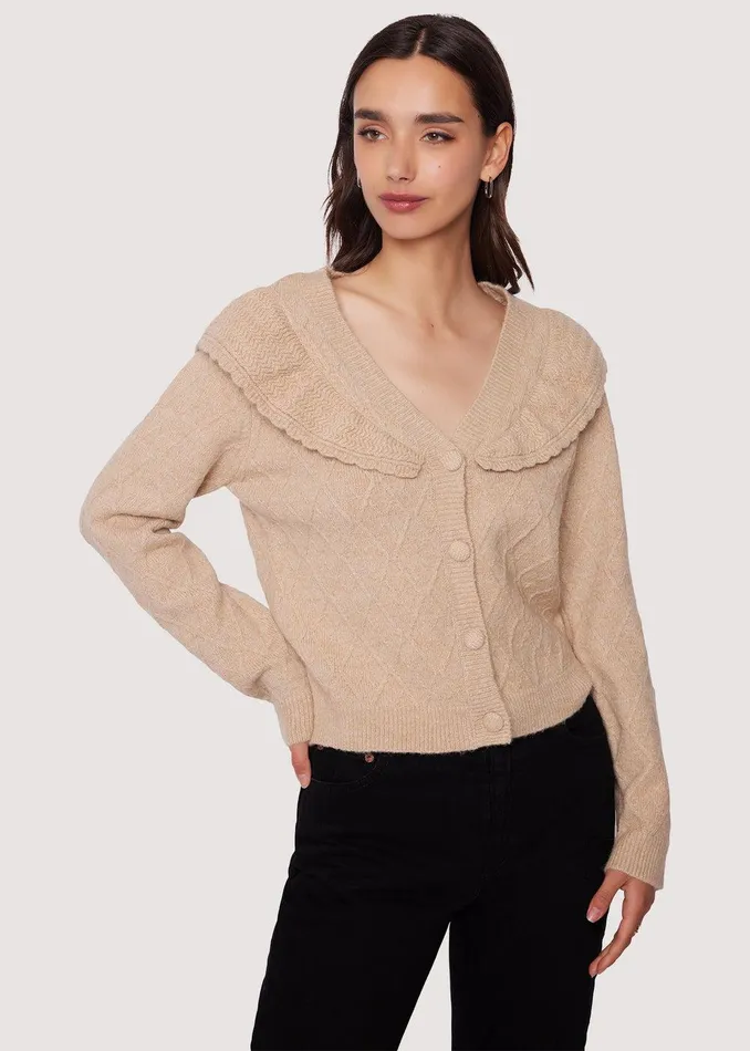 Zoie Ruffle Cardigan Oatmeal Women Lost Wander Sweaters