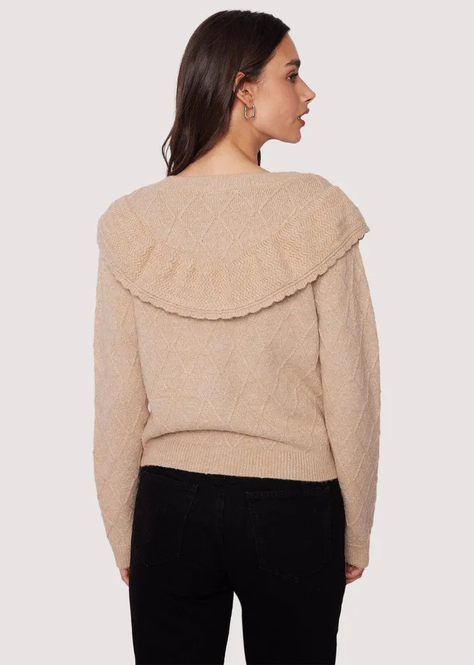 Zoie Ruffle Cardigan Oatmeal Women Lost Wander Sweaters