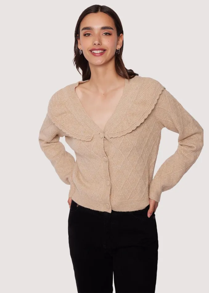 Zoie Ruffle Cardigan Oatmeal Women Lost Wander Sweaters